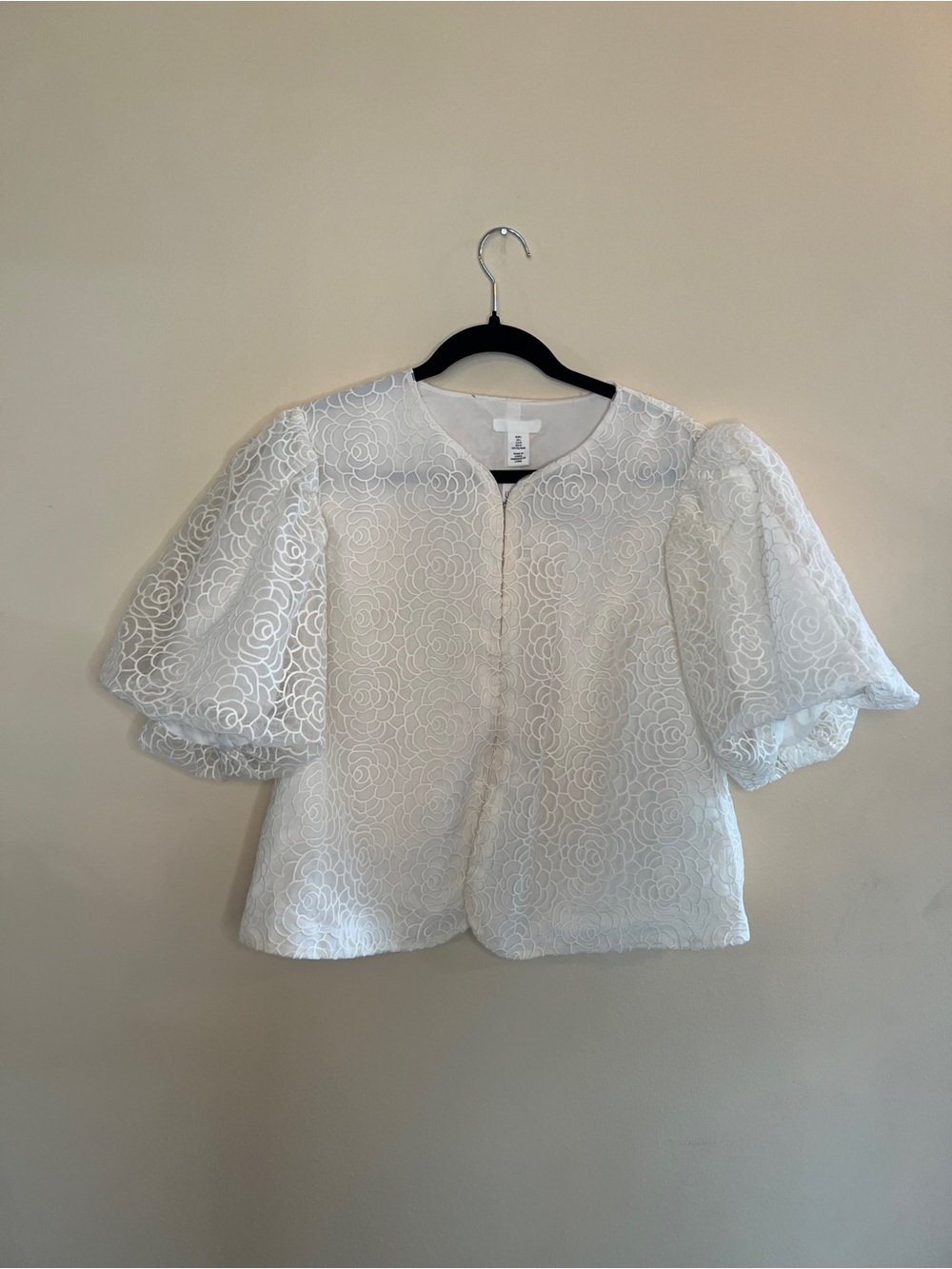 H&M White Floral Lace Puff-Sleeve Blouse